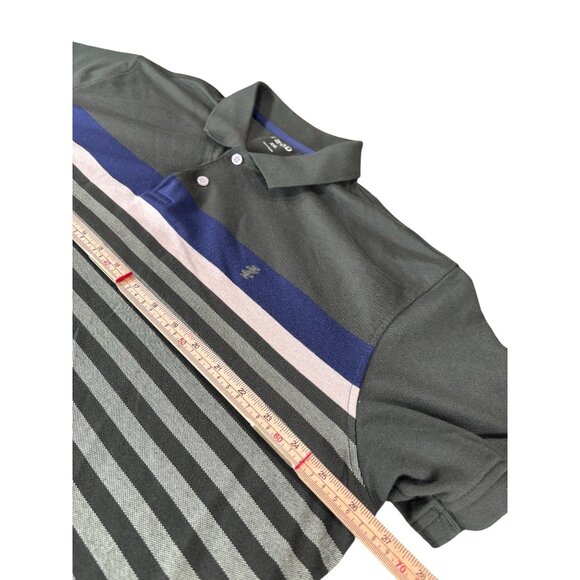 Izod Mens Polo Shirt XXL Green & Blue Striped Cotton Blend - Picture 7 of 9